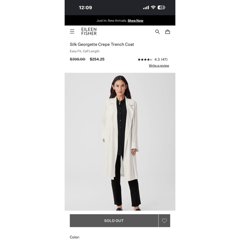 Eileen Fisher  100% Silk Georgette Crepe Trench Coat Duster And Tank Large (R1) - Picture 10 of 10